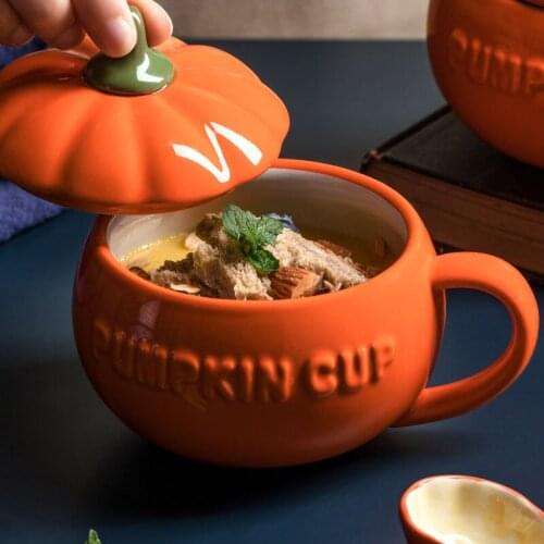 Pumpkin Mug Glass Cup Tazas Ceramic Water Cup With Spoon Covers Coffee Mugs Nendoroid For Halloween Кружка caneca