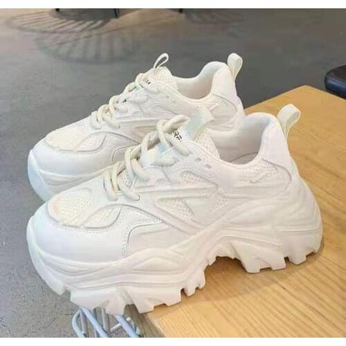 2021 New Autumn Winter Height Inscreasing Sneakers Women Platform Mesh White Breathable Daddy Shoes Ladies Vulcanized Shoes