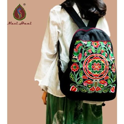 2Colors Ethnic embroidery canvas women backpack Original Fashion Vintage canvas casual travel backpack