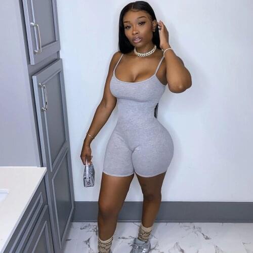 Bodycon Short Romper Summer Playsuit Women Spaghetti Strap Workout Active Wear Casual Skinny Elastic Fitness Sportswear Outfits