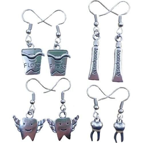 Toothpaste Protect Tooth Floss Guard Dentists Vintage Jewelry Drop Earrings Women Female Mothers Day Unique Gift