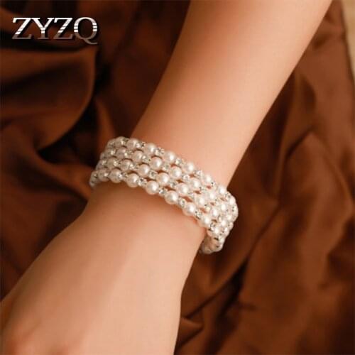 ZYZQ Charming Wedding Engagement Beads Bracelets For Women Elegant Simulated Pearl Accessories Jewelry Wholesale Lots&Bulk
