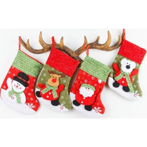 1PCS Christmas Stockings Hanging Christmas Tree Decoration Ornaments New Year Candy Bag Gifts Socks Stocking Xmas Ornament