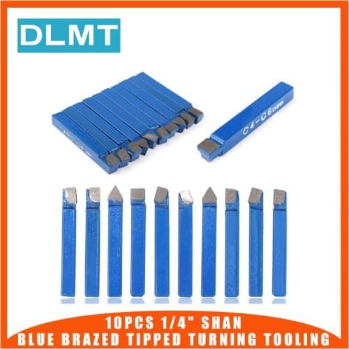 10pcs 1/4" Shank Blue Brazed Tipped Turning Tooling Welding Tool Set Alloy Carbide Lathe Tools