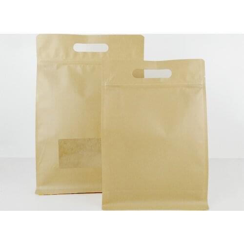 10pcs Quality packaging Kraft paper Stand Up bag Food Square window box Bags of nuts/Tea/Cake/Cookies/Coffee bags
