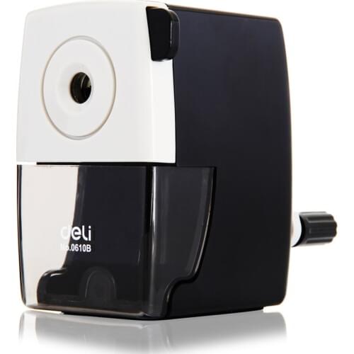 Basic type metal pencil sharpener for office crank pencil cutting machine 2 colors black and white Deli 0610B 1 pcs