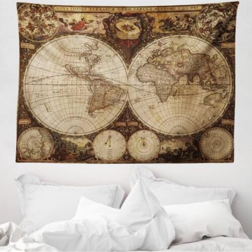 Maps Mikrofiber Large Wall Tapestry Antique World Map 230cm x 140 cm
