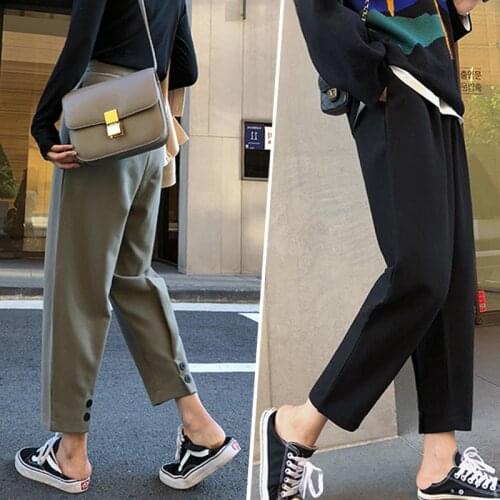 Black Pants Woman High Waist Pants Plus Size Loose Office Ladies Ankle Length Pant 2020 Summer Fashion Middle Aged Green Trouser