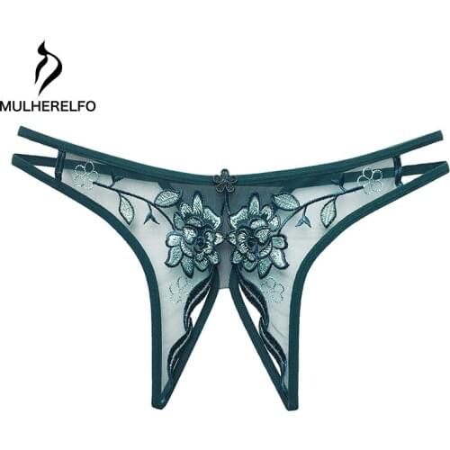 Flower Lace Panties Women Erotic Lingerie Hollow Elastic Open Crotch Sexy Underwear See-Through Low Waist Thong Female Briefs