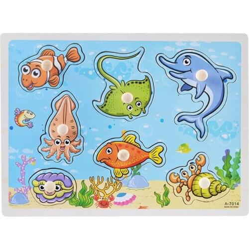 Children Montessori Wooden Educational Puzzle Toys Hand Grab Board Set Cartoon Animal People Numbers Alphabet Puzzle Kids Toys