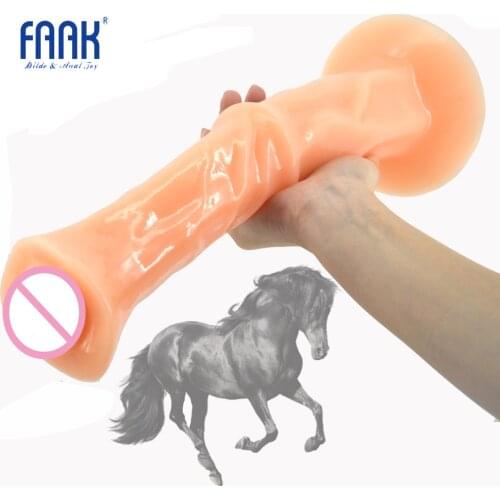 FAAK 13.8 Inch Long Dildo Giant Penis Strong Suction Cup Animal Horse Dildo Big Dick Sex Toys for Women Ribbed Knot Sex Products