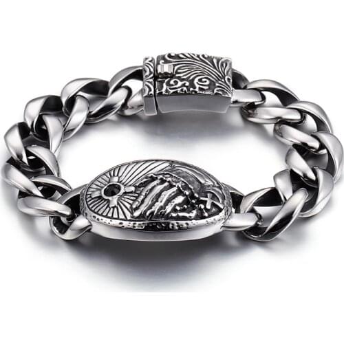 Fate Love Cool Vintage Jewelry stainless steel Mens Biker Curb Link chain BANGLE bracelet 8.66