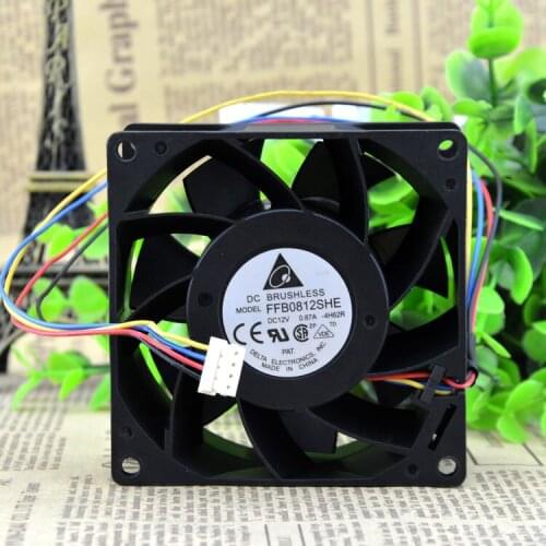 FFB0812SHE DC 12V 0.87A 3-wire 80x80x38mm 8cm Two Ball Bearing Server Square Cooling Fan