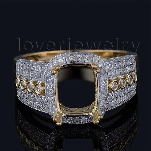 LOVERJEWELRY Romantic Engagement Cushion 7x9mm 18Kt Yellow Gold Natural Diamond Semi Mount Ring SR060