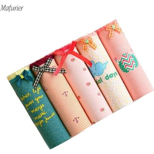 Mafurier 2018 New Women Cotton Panties Sexy Fashion Print Briefs Lingerie Lady Comfortable Lace Underwears For Women 5Pcs/Lot