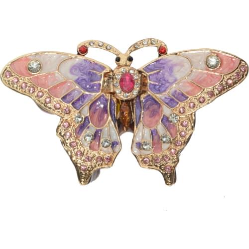 Pink butterfly decoration crafted gifts box metal jewelry box unique vintage trinket pot jewelry display storage box souvenirs