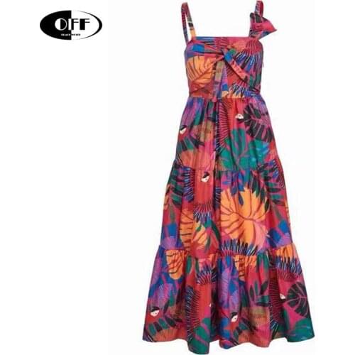 Runway fashion zevity summer midi-long dresses with floral pattern goblincore elegant beach chic ladies dress festival clothing