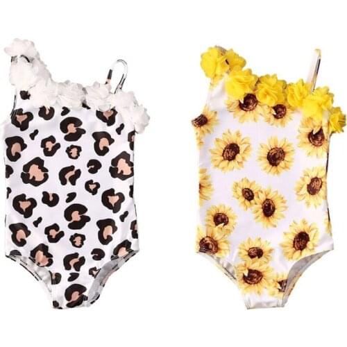 Baby Girls Fashion Leopard Sunflower Printed Swimsuit 6M-5Y Toddler Kids Summer Casual Rufflesd One Shoulder Swimwear Beachwear