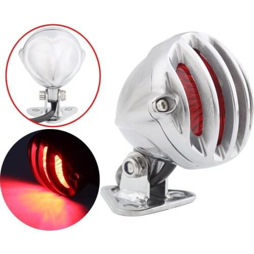 Motorcycle Chrome Retro Grill Adjustable LED Taillight Stop Signal Brake TailLight For Harley ChopperCafe Racer Scrambler Bobber