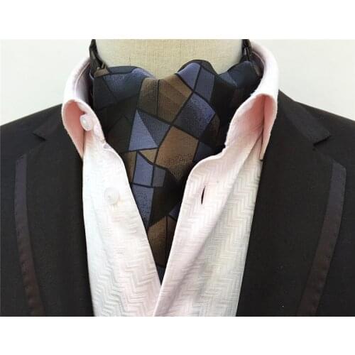 Geometric Plaid Pattern Men Ascot Wedding Party Cravat for Festival