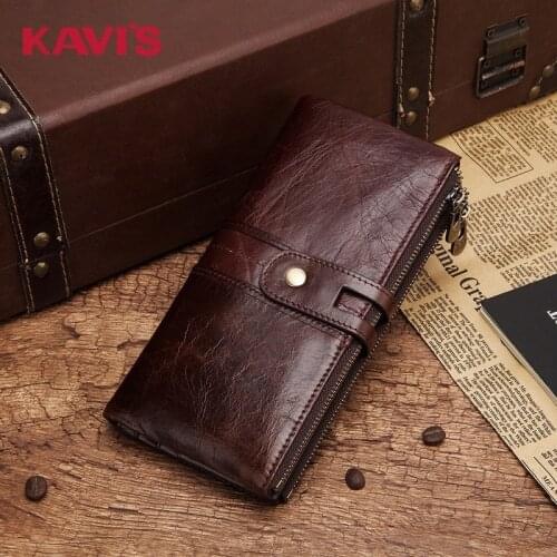 Mens leather wallet Leather ladies long clutch zipper leather wallet large capacity crazy horse leather leather mens wallet