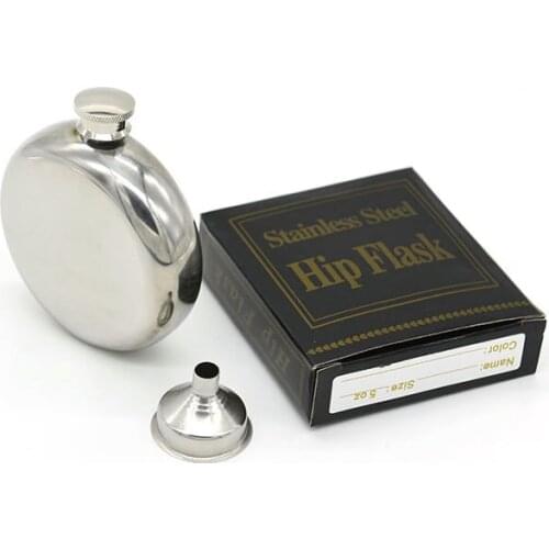 New Arrive 5oz Portable Round Stainless Steel Hip Flask Mirror Face Liquor Container with Funnel W9453