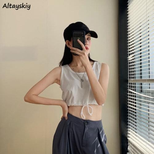 Solid Tanks Women Strap Basic Korean Style Chic Trendy All-match Leisure Ulzzang Streetwear Popular Female Crop Top Stretchy Ins