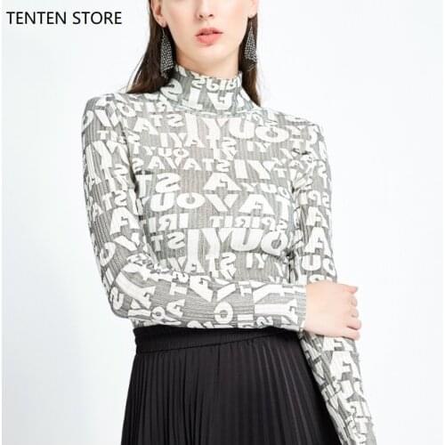 Fall winter turtle neck cashmere knitwear womens long sleeves pullovers high neck print basic casual jumper plus sizes S-2XL