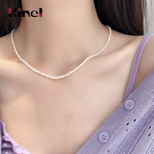 Kinel Natural Freshwater Pearl Choker Necklace Baroque Pearl Jewelry for Women With 925 Sterling Silver Clasp Bijoux