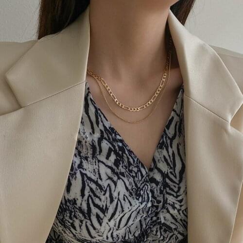 Stainless Steel Double Layer Simple Necklace Gold Silver Color chunky Chain Charm Necklace For Women