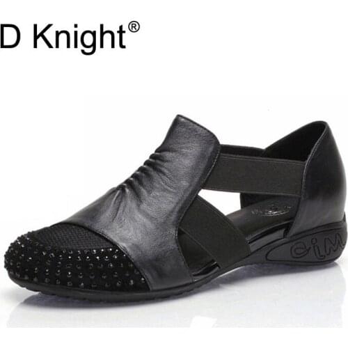 Rhinestone Flat Cut-outs Gladiator Sandals for Women Fresh Round Toe Flat Sandals Lady Causal Elastic Band Rome Sandals