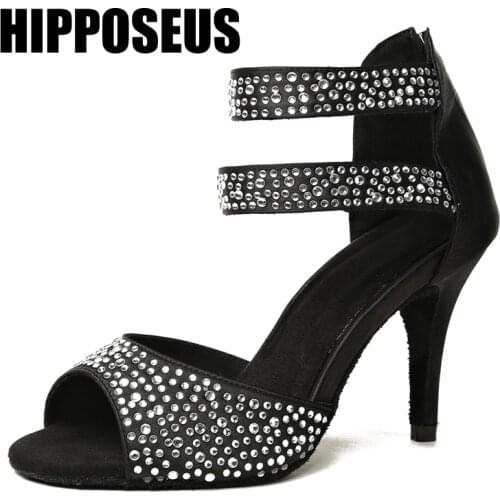 Hipposeus Dance Shoes Women Latin Girls Salsa Tango Ballroom Modern Dance Shoes Female High Heel Soft Sole Party Dancing Shoes