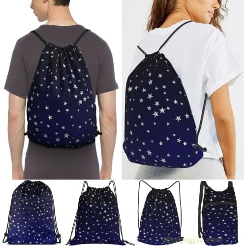Unisex Drawstring Bags Silver Star Pattern Women Drawstring Backpacks Men Outdoor Travel Backpacks Training Fitness Bag