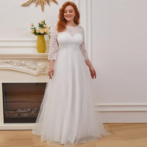 Evening Dress O-Neck Full Sleeves White Zipper Back Floor-Length Floral Print Pleat A-Line Plus Size Women Formal Gowns D1026