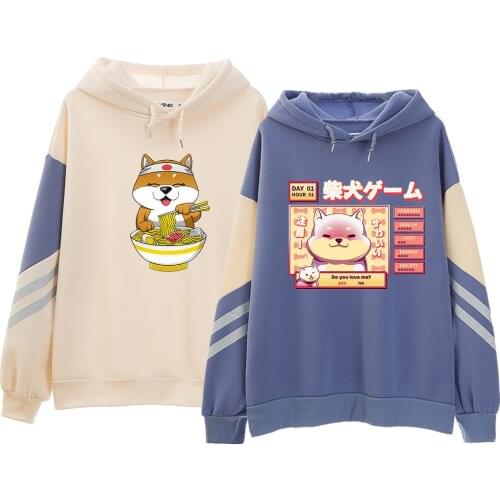 Japanese Kawaii Sweatshirt Cartoon Cute Print Hoodies Women Harajuku Patchwork Pullover Aesthetic Vintage Hoodie Jumper Girls