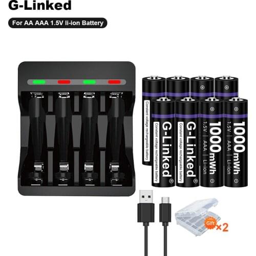 1.5V AAA Charger Li-ion AA AAA Battery Charger+8PCS Lithium Li-ion aaa 3a Battery 1000mWh 1.5V AAA Rechargeable Battery