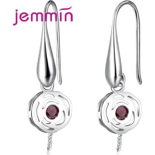 New Arrival Fashion Hollow Flower Earring with Red Crystal Hot Earring Hooks for Women 925 Sterling Silver Component