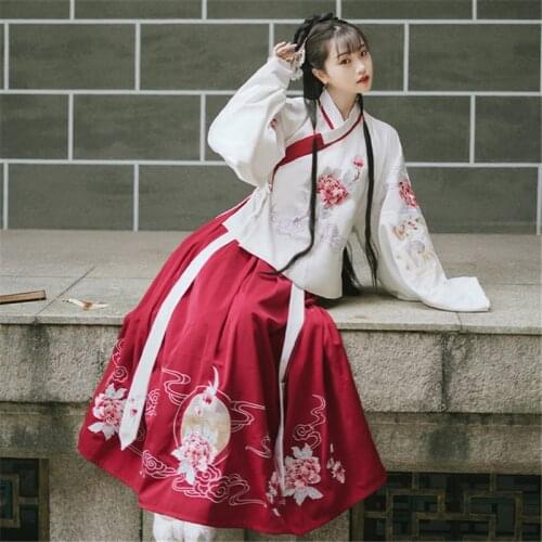 Women Traditional Chinese Hanfu Dress Embroidery Floral Fairy Festival Dance Retro Han Clothing Set Tang Dynasty Ancient Costume