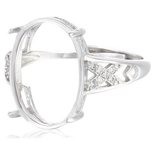 Ring Setting for 12x16mm Oval Cabochons Ring Base White Gold Plated 925 Silver Zircon Adjustable Ring Blank SR0184