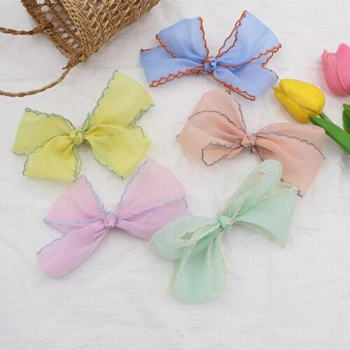 1PC New Children Girls Sweet Organza Bowknot Hair Clip Cute Lace Flower Hairpin Barrette Solid Handmade Hair Grip Accessories