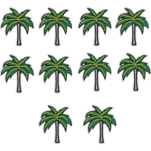 10 pcs coconut trees patches badges for clothing iron embroidered patch applique iron on patches sewing accessories for clothes
