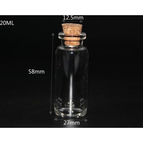 10pcs 27*58mm 20ml Mini Glass Bottles Empty Sample Jars with Cork Stoppers Glass jars Vials Containers for DIY Craft Decoration