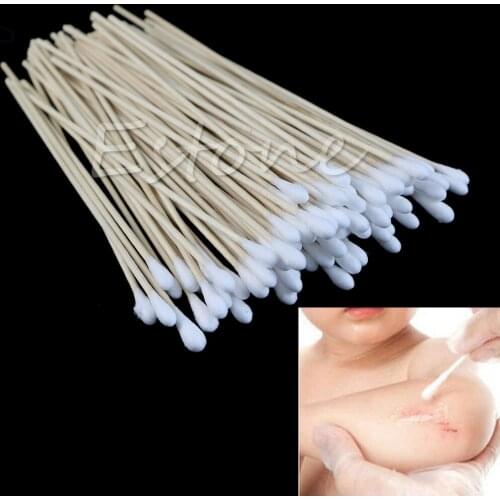 100Pcs Medical Swabs 6'' Long Wood Handle Sturdy Cotton Applicator Swab Q-tip