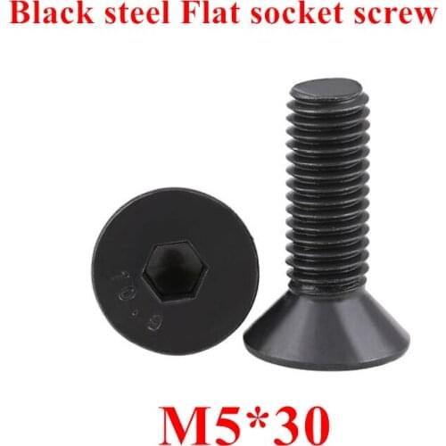 100pcs M5*30 Black Bolts DIN7991 Black steel 10.9 grade M5x30mm Hex socket flat head cap screw Countersunk head Screws Bolts