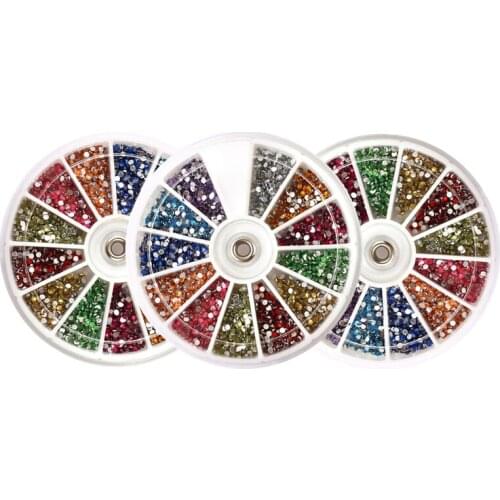 12 colors 3600 pcs Round Flat Bottom Drill Nail Art Decorations 1.5mm Rhinestone with Crystal wheel Box for Nail Art Design