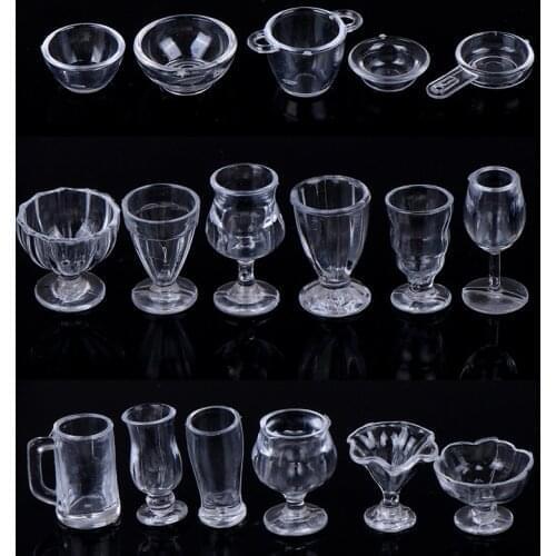 17Pcs/Set 1:12 Dollhouse Miniature Transparent Tableware DIY Kitchenware Toys