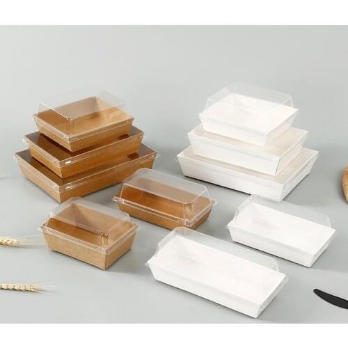 50Sets Transparent Kraft Paper Box Sandwich Pork Floss Dessert Fried Chicken Salad Sushi Packing Box Wedding Party Lunch Box