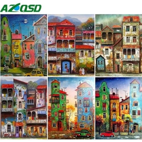 AZQSD Diamond Mosaic House Cross Stitch Picture Of Rhinestones Handmade Craft Diamond Painting Landscape Home Decoration