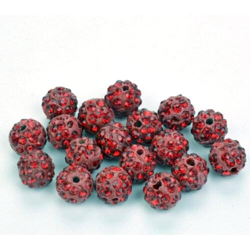 High Quality 10MM 25pcs Deep Red Loose Beads Clay Disco Ball Pave Crystal Beads Jewelry Necklace Bracelets Making DIY
