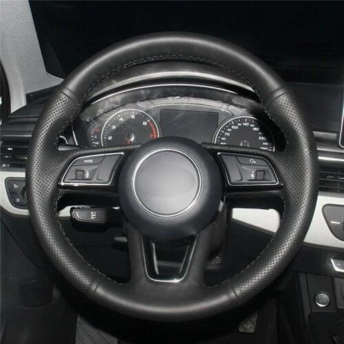 For Audi A5 2017 Car hand-sewn steering wheel cover black artificial leather Anti-slip fit all season